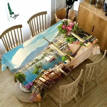 Пылезащитная прямоугольная скатерть с пейзажным цветочным рисунком, Обеденный чайный столик, домашний декор, Моющееся пылезащитное покрытие стола