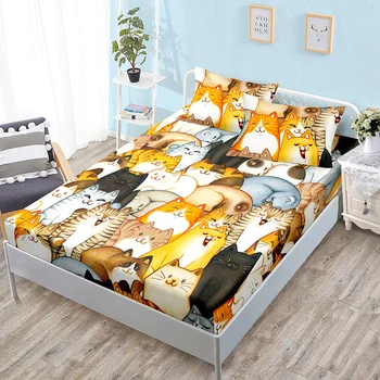 Комплект Постельного белья Lovely Cat Kids Для двух Односпальных кроватей Комплект Простыней С наволочкой Из Микрофибры Queen-Size Чехол для матраса Single