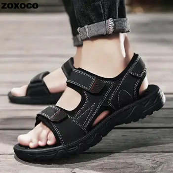 Кожаные сандалии мужские 2022 г. Новая летняя модная обувь, тапочки Sandalias Hombre Chaussure Homme ZOXOCO
