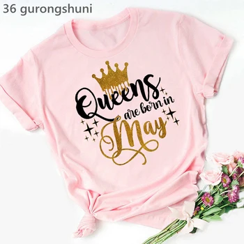 2022 Модная Женская футболка Golden Crown Queen Рождаются В январе-декабре, Футболка с графическим принтом, Женский подарок На День Рождения, Топы
