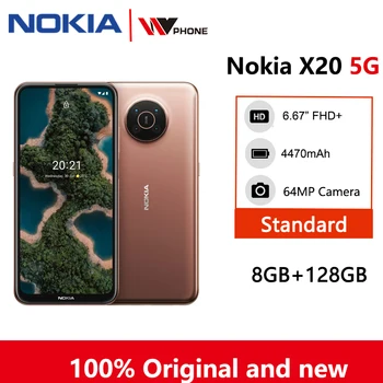 Смартфон Nokia X20 5G 6,67 дюймов FHD + Дисплей 8 ГБ 128 ГБ 4470 мАч Аккумулятор Snapdragon 480 64 Мп Четырехъядерная камера 32 Мп Селфи 2 SIM-карты