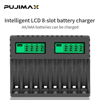 Зарядное устройство PUJIMAX с 8 слотами для ЖК-дисплея Состояния зарядки аккумуляторов AA/AAA NiCd /NiMH с Микрокабелями
