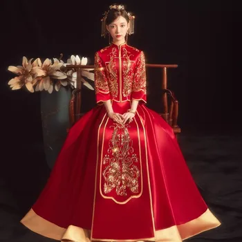 Свадебное платье Невесты размера Оверсайз S-6XL, ретро Ципао, китайский стиль, изысканные блестки, одежда для тостов Чонсам