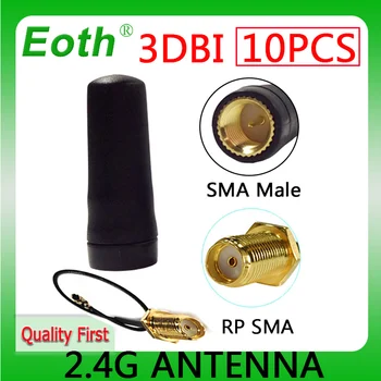 EOTH 10шт 2,4 g антенна 2 ~ 3dbi sma штекер wlan wifi 2,4 ГГц антенна АТС iot модуль маршрутизатор tp link приемник сигнала antena с высоким коэффициентом усиления