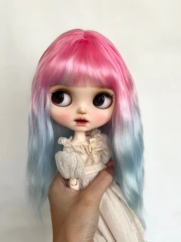 Кукольные парики Blythe для Blythe Qbaby, красные и синие, градиентные, серебристо-мохеровые, микроволокнистые, 9-10-дюймовые волосы на голове