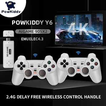 POWKIDDY Y6 Семейные Плееры для Видеоигр Портативные Ретро Портативные Беспроводные контроллеры 2.4G 4K HD TV Игровая консоль New Stick