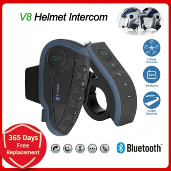 Мотоциклетный шлем Гарнитура для 5 Всадников Bluetooth Интерком Наушники V8 Мото Коммуникатор Динамик Переговорное устройство Байкерский пульт Дистанционного управления