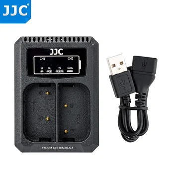 Зарядное устройство JJC USB для двойной камеры Olympus OM System OM-1 с удлинительным кабелем длиной 40 см Заменяет OM System BCX-1