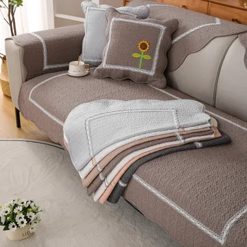 Европейский Супермоющийся хлопковый чехол для дивана, сплошной цвет, утолщенный стеганый чехол для дивана, Нескользящий чехол для дивана для декора гостиной
