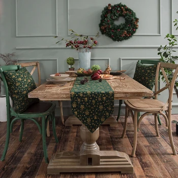 Рождественская настольная дорожка, Зеленые коврики для стола, Хлопчатобумажные льняные рождественские жаккардовые украшения для стола, праздничное мероприятие, декор для дома