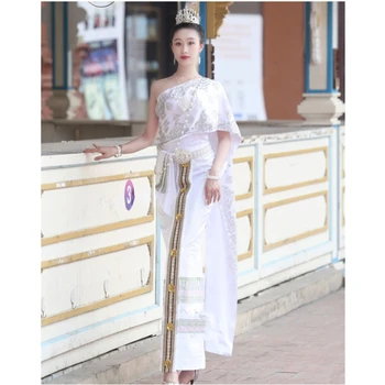 Традиционная одежда Таиланда для женщин, топы, блузки, юбки, шоу, путешествия, Фото, Чай, художник, Одежда консьержа, Тайский фестивальный наряд