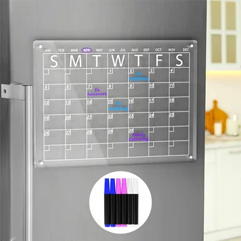 Акриловая магнитная доска для сухого стирания, календарь для холодильника, 16X12 дюймов, прозрачный Календарь для сухого стирания, включает 6 маркеров