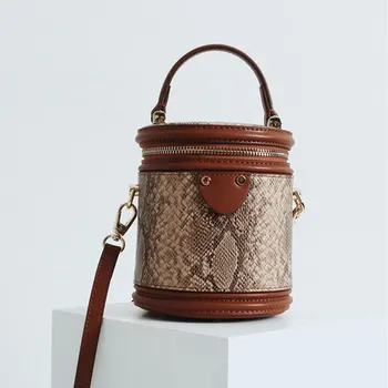 Женская сумка через плечо с крокодиловым узором, ретро трендовая сумка-мешок из кожи питона 2023, круглая женская сумка из натуральной кожи