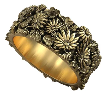 13г японский череп цветок осенний традиционный орнамент полоса искусство облегчение Золотое кольцо твердые 925 стерлингового серебра кольца