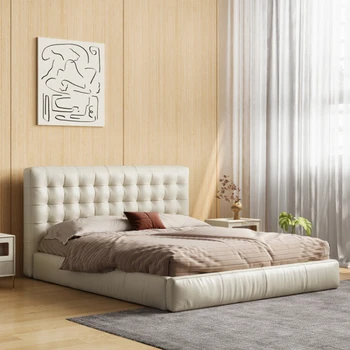 Роскошная итальянская кровать в главной спальне в кремовом стиле, простая современная двуспальная кровать белого цвета