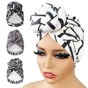 Новая готовая повязка на голову с завязками, Модная шапочка для женщин, Роскошный головной убор для вечеринок, Женская 3D шапка-Тюрбан с цветочным крестом