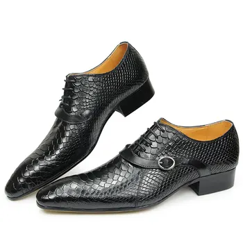 Мужские модельные туфли, Официальные оксфорды со змеевидной металлической пряжкой, украшающие свадебную одежду, Элегантные повседневные кожаные Zapatos De Hombre, лучший подарок