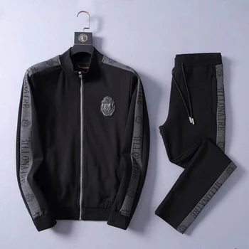 Комплект спортивной одежды BILLIONAIRE для мужчин 2021, зимняя толстая новая модная удобная хлопковая уличная вышивка на молнии, черный, большой размер M-3XL