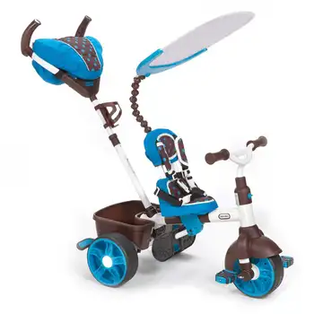 Спортивный трайк 4 в 1 сине-белого цвета, трехколесный велосипед-трансформер для малышей с 4 стадиями роста и теневым навесом