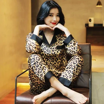 Женский пижамный комплект - Сексуальные пижамные штаны в леопардовую и полоску, футболка, Длинные брюки, Домашняя одежда из 2 предметов для уютной пижамы большого размера