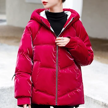 Зимние парки для женщин 2023, Новое Модное Толстое теплое женское пальто, Зимние Свободные Короткие куртки на молнии с капюшоном в корейском стиле