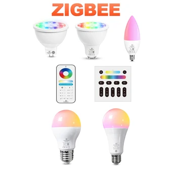 GLEDOPTO Zigbee 3.0 Pro 4 Вт 5 Вт 6 Вт 12 Вт RGB + CCT светодиодная Умная Лампа MR16 GU10 E14 E27 Светодиодная лампа, Совместимая С приложением Echo Alexa/Voice/RF Remote