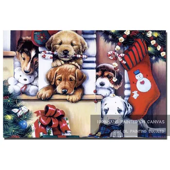 Превосходный художник, ручная роспись, высококачественная современная картина маслом животных на холсте, виды живописи маслом собак для друга, рождественский подарок