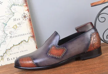 Новая модная мужская кожаная обувь ручной работы в стиле лоферов с нашивками