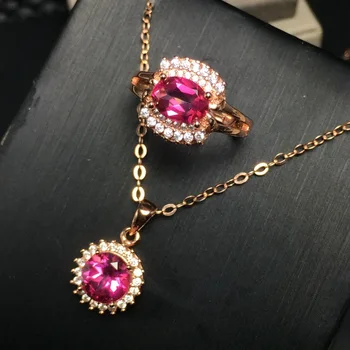 KJJEAXCMY бутик ювелирных изделий из стерлингового серебра 925 пробы с натуральным розовым топазом кулон + ожерелье + кольцо с хризантемой