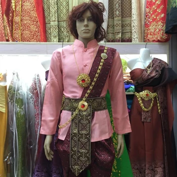 Азиатское платье для Таиланда, мужской свадебный костюм, розовый воротник-стойка, половина рукава, праздничная одежда Дай, традиционная одежда Таиланда