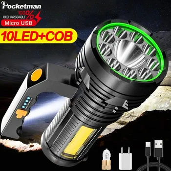 Супер яркий фонарик XPE + COB 6 режимов USB перезаряжаемый водонепроницаемый фонарик дальнего действия Мощный ночной светильник для кемпинга на открытом воздухе
