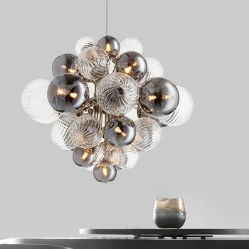 Подвесной светильник для гостиной в скандинавском стиле, стеклянный пузырь, ковкое железо, светодиодное искусство, спальня, столовая, индивидуальность, подвесной светильник для зала