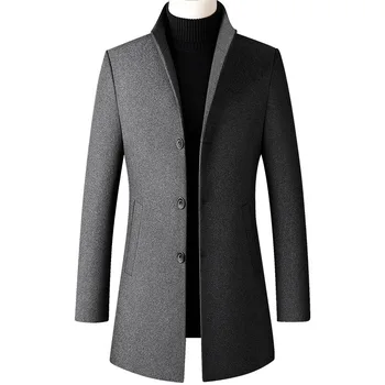 Мужское весенне-осеннее пальто, высококачественный тренч, тонкая однотонная мужская модная длинная двубортная куртка