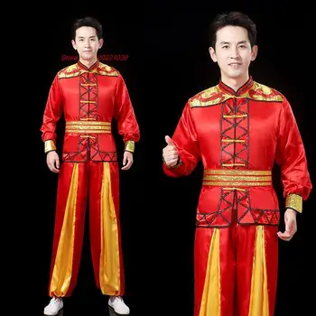 2023 китайская одежда yangge служба танца дракона, комплект для танца льва, национальные топы + брюки, комплект для выступлений мужской ударной команды drum dragon