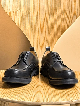 Американский размер, черные базовые оксфорды из натуральной кожи, Повседневная мужская мода, простая обувь в стиле Дерби