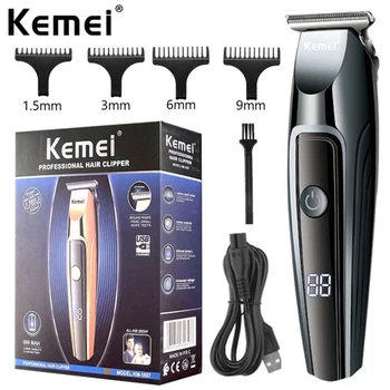 Профессиональная электрическая машинка для стрижки волос Kemei, Перезаряжаемый Триммер для бороды для мужчин, светодиодный цифровой станок для стрижки волос с Регулируемой скоростью