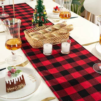 Рождественская сетчатая настольная дорожка, красно-черный цвет, украшение стола из ткани в клетку цвета буйвола, принадлежности для современного декора ресторана в столовой