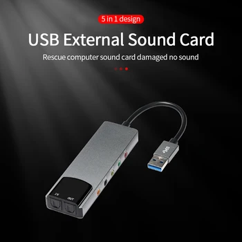 6в1 USB Внешняя звуковая карта USB-аудиоадаптер 3,5 мм USB-микрофон для наушников Внешняя волоконно-оптическая звуковая карта Функция смешанного звучания