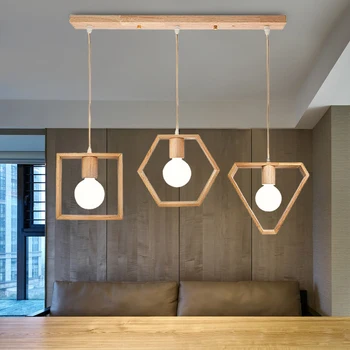 Подвесной светильник с 3 головками, современная геометрическая деревянная подвесная лампа для ресторана, гостиной, кухонного светильника