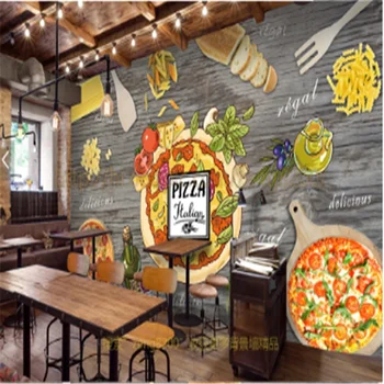 Пиццерия с картофелем фри Промышленный декор Черный фон стены настенные обои 3D Обои для закусочной западного фаст-фуда 3d