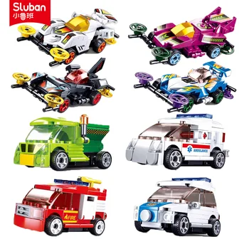 Sluban Building Block Toys B0916/B0933 Откатывающиеся Гоночные Машинки Mini Racers Power Bricks Набор из 8 игрушек, совместимых с ведущими брендами