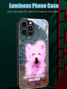Плавающая Собака со Светодиодной Подсветкой, Светящийся Чехол Для Телефона из Закаленного Стекла для Xiaomi 11 12 13 Mix 3 4 Redmi K50 K60 Pro Lite Ultra