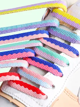 Плоские Цветные Простроченные Шнурки для Кроссовок Macaron, Полые Тканые Шнурки для обуви, Радужные Разноцветные Шнурки для Женщин AF1, 1 пара