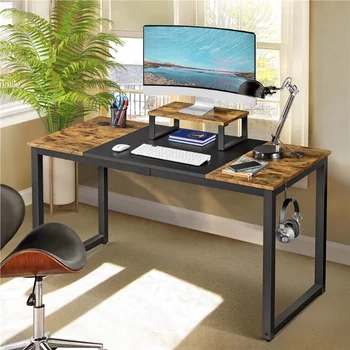 Промышленный компьютерный стол Easyfashion с подставкой для монитора, коричневый/черный в деревенском стиле, игровой стол, стол для ноутбука
