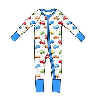 Бутик-комбинезон для маленьких мальчиков и девочек, синий комбинезон с принтом автомобиля, Милая детская пижама, домашняя одежда из молочного шелка