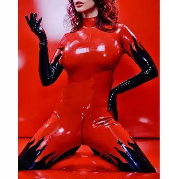 100% Новый латексный костюм, резиновый Gummi, Сексуальный красно-черный комбинезон 0,4 мм, размер S-XXL