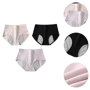 3 предмета, Физиологические штаны для девочек, утепленные, Дышащие, Практичные Трусы, Хлопок со средней талией, Защита от протечек.