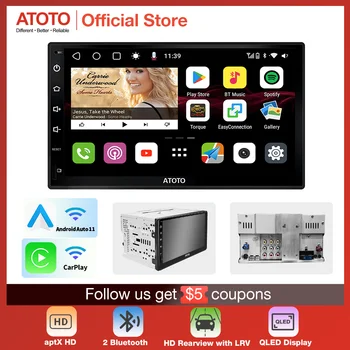 ATOTO 2 Din Автомобильный радиоприемник Android Автомобильный стерео Bluetooth Wifi Беспроводной CarPlay Android Телефон с зеркальным отображением Универсальный экран для автомобиля