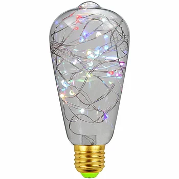 RGB E27 Bombilla Led Медный Провод Струнный Светильник Ретро Edison LED Лампа 110V 220V ST64 Стеклянная Лампа Для домашнего бара праздничной вечеринки