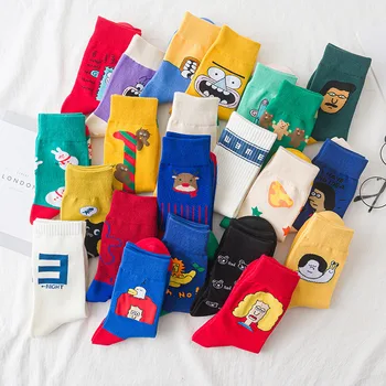 Разноцветные Мультяшные Жаккардовые носки в стиле хип-хоп, Женские Дышащие хлопковые носки для скейтборда, Весна-Лето, Креативный Забавный Носок